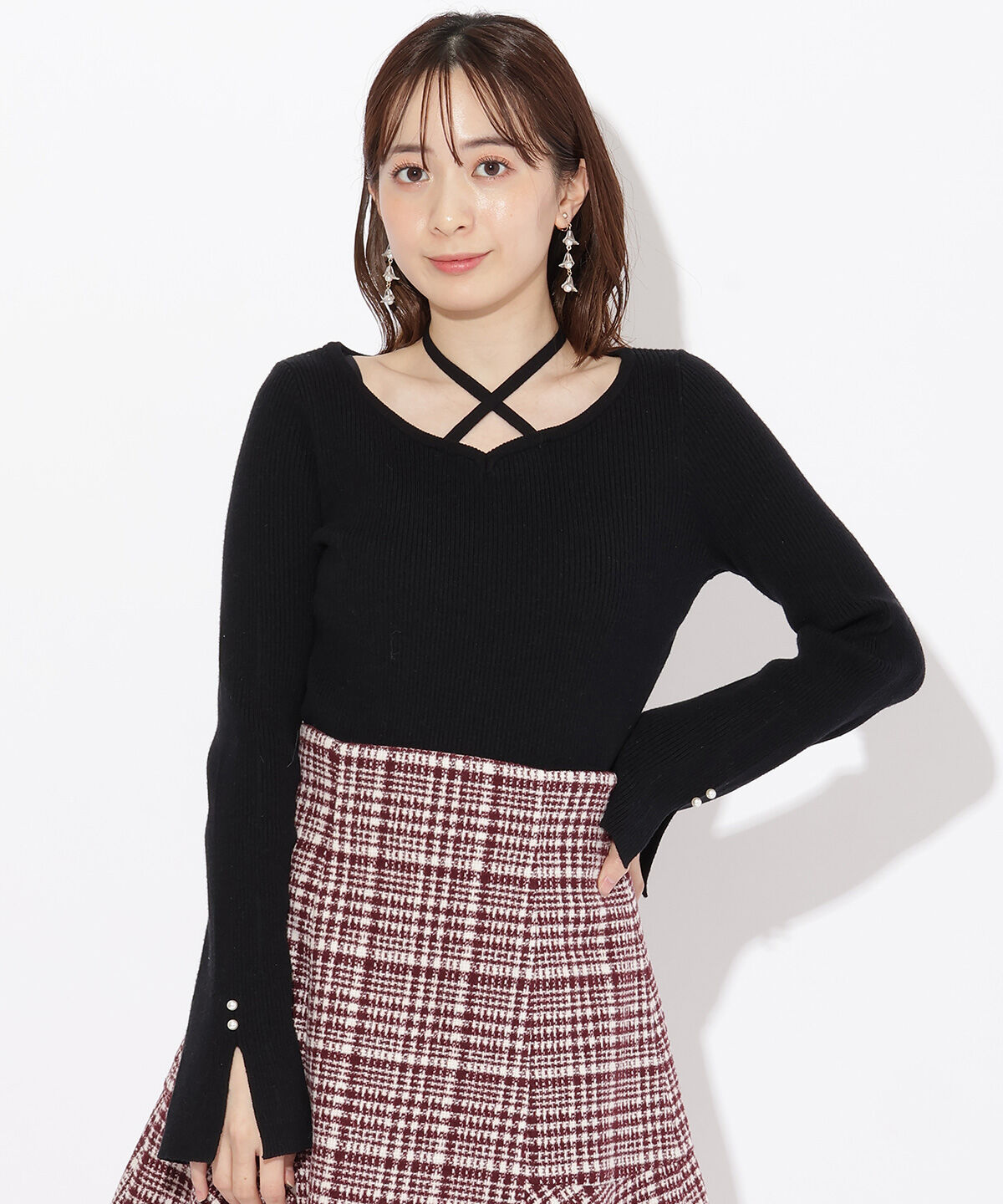 WILLSELECTION「ハートネックフレアスリーブプルオーバー」|ニット・セーター|ブラック