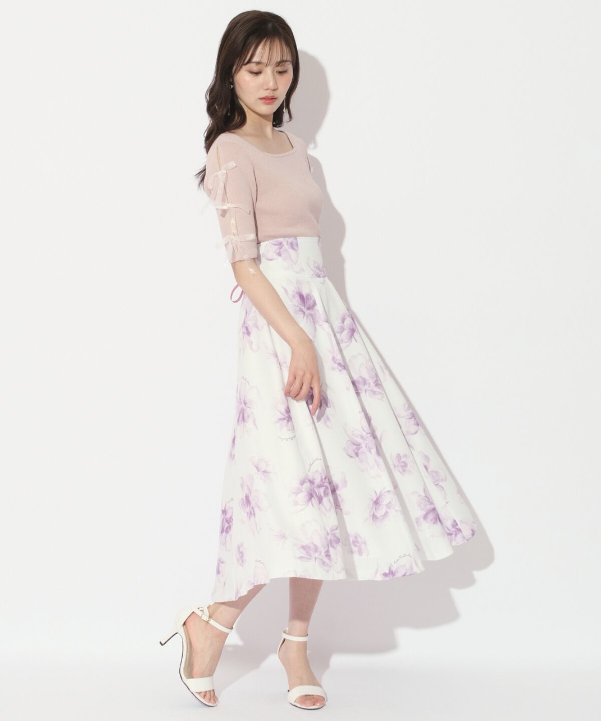 WILLSELECTION「水彩フラワープリントスカート」|フレア|