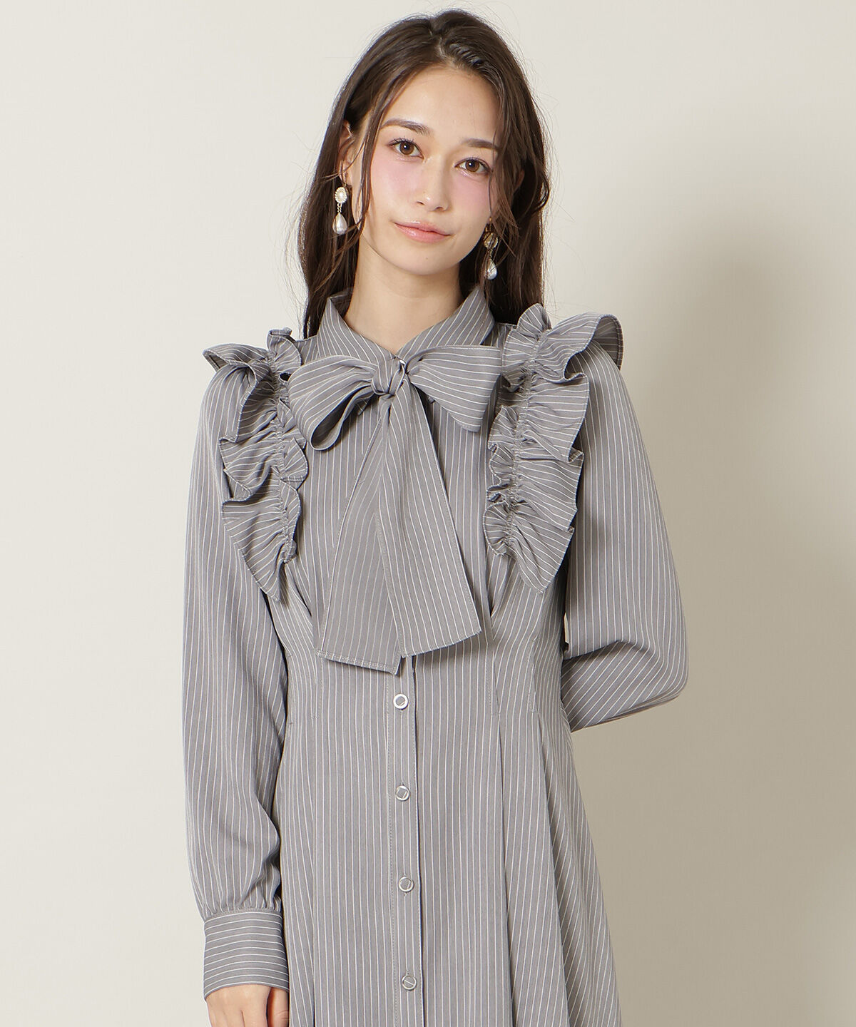 WILLSELECTION「ショルダーフリルリボンタイシャツワンピース」|ワンピース|