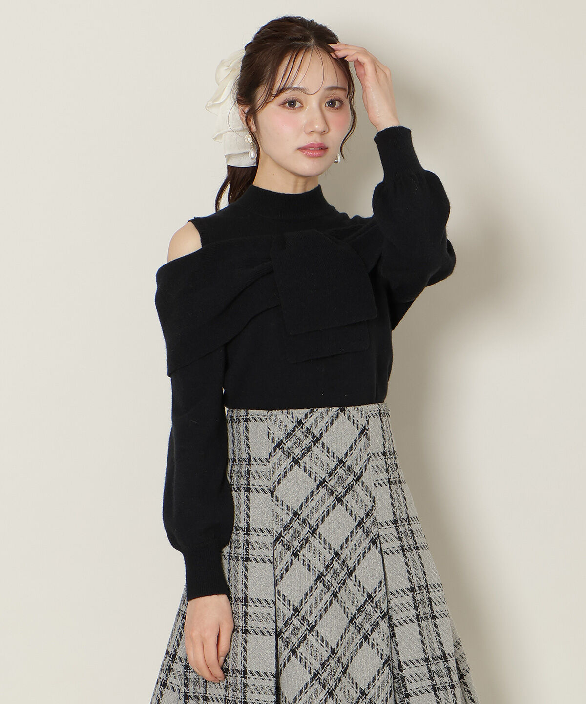 WILLSELECTION「ツイストリボンオフショルニット」|ニット・セーター|ブラック