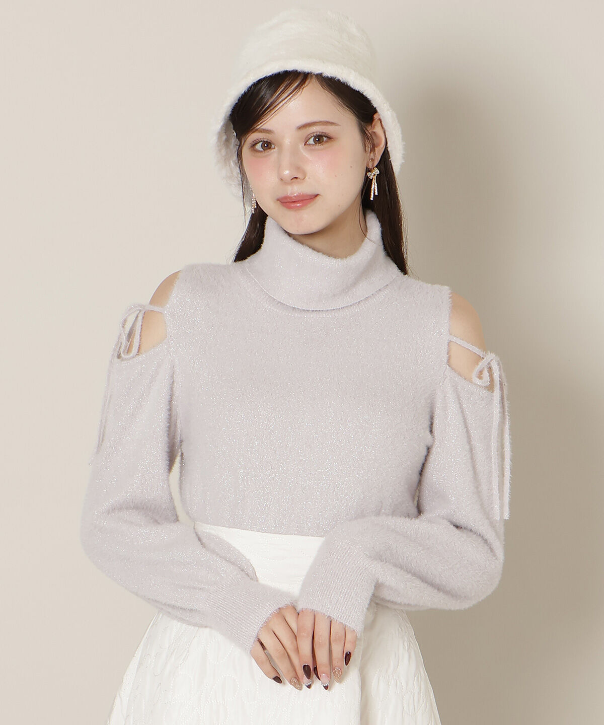 WILLSELECTION「オープンショルダーラメフェザーニット」|ニット・セーター|ラベンダー