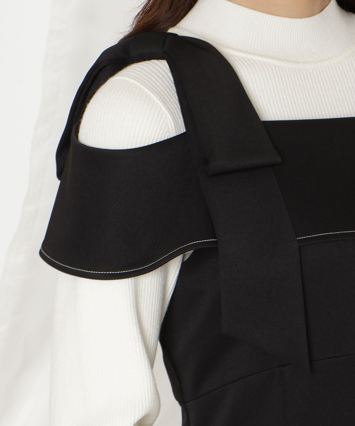 WILLSELECTION「アシンメトリーリボンショルダーワンピース」|ジャンパースカート|