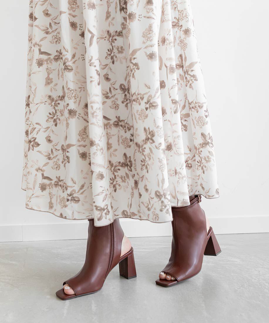  「2WAY オープントゥストレッチショートブーツ」|ショートブーツ|