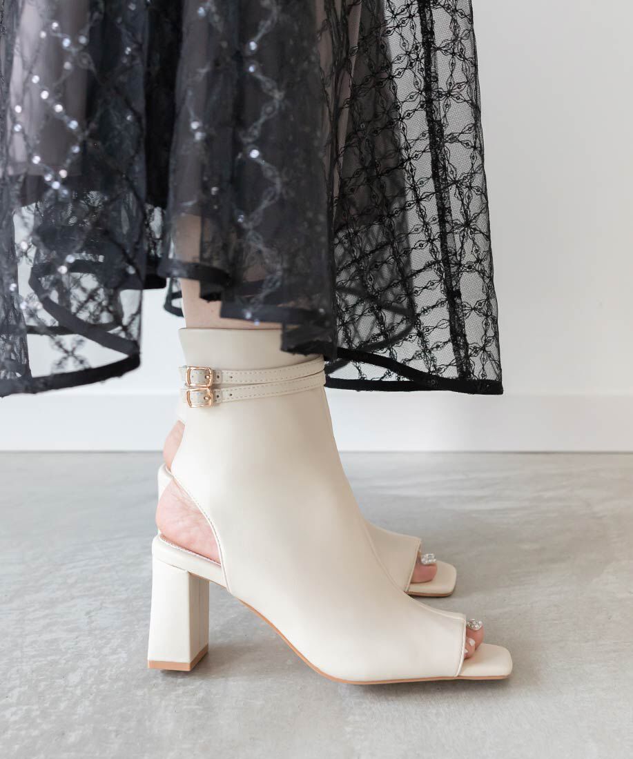  「2WAY オープントゥストレッチショートブーツ」|ショートブーツ|