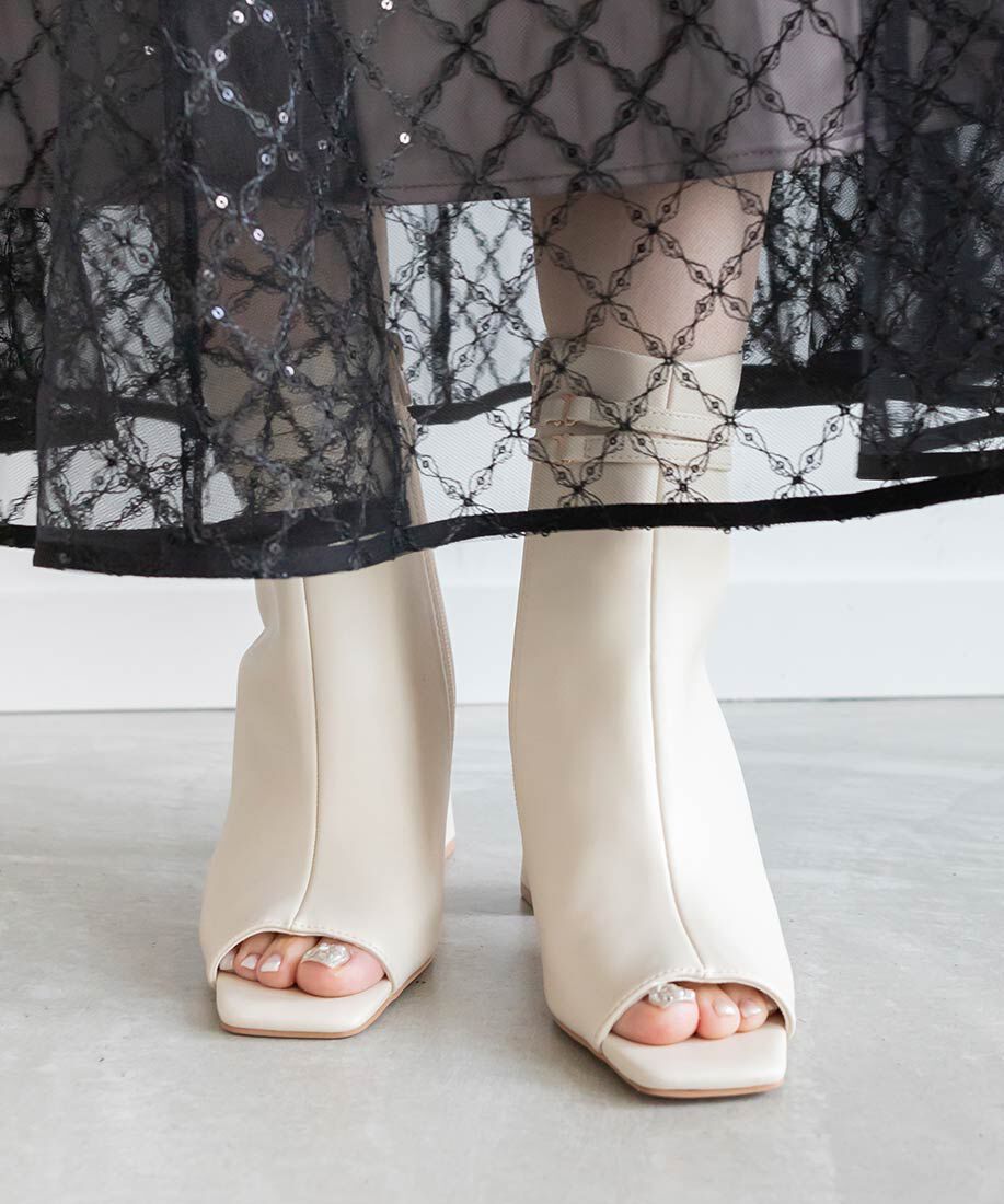  「2WAY オープントゥストレッチショートブーツ」|ショートブーツ|