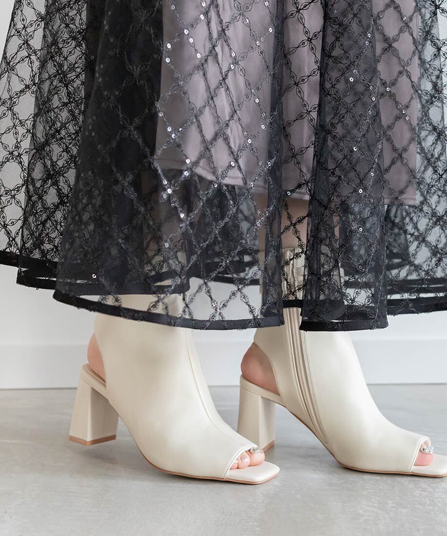  「2WAY オープントゥストレッチショートブーツ」|ショートブーツ|