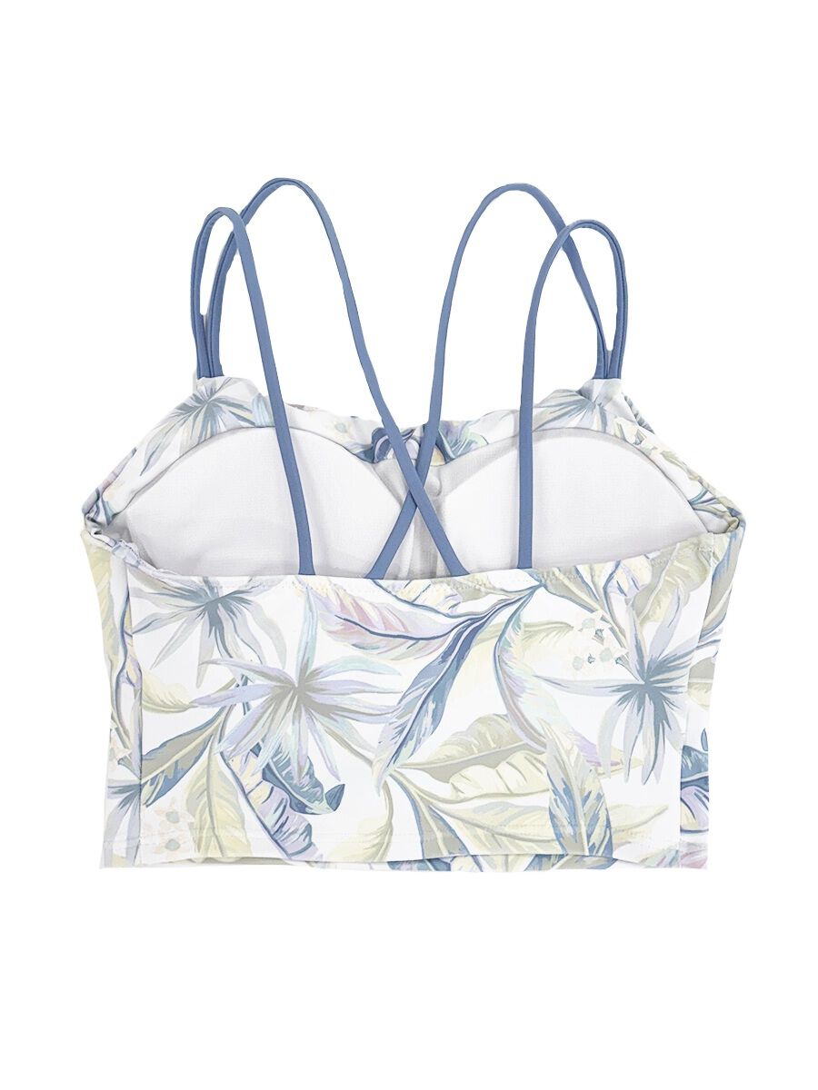 ALBOVE「ペールトーンリーフ柄ストラッピーショルダーブラ」|ビキニトップス|