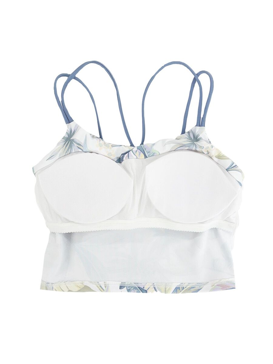 ALBOVE「ペールトーンリーフ柄ストラッピーショルダーブラ」|ビキニトップス|