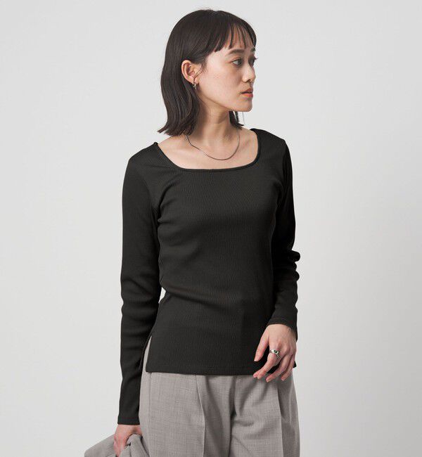 UNITED ARROWS green label relaxing「ブライトリブ スクエアネック ロングスリーブ カットソー」|Tシャツ・カットソー|BLACK