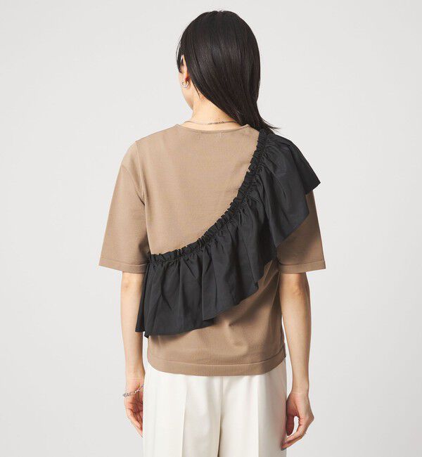 UNITED ARROWS green label relaxing「フリル ドッキング 5分袖 ニット プルオーバー ウォッシャブル」|ニット・セーター|