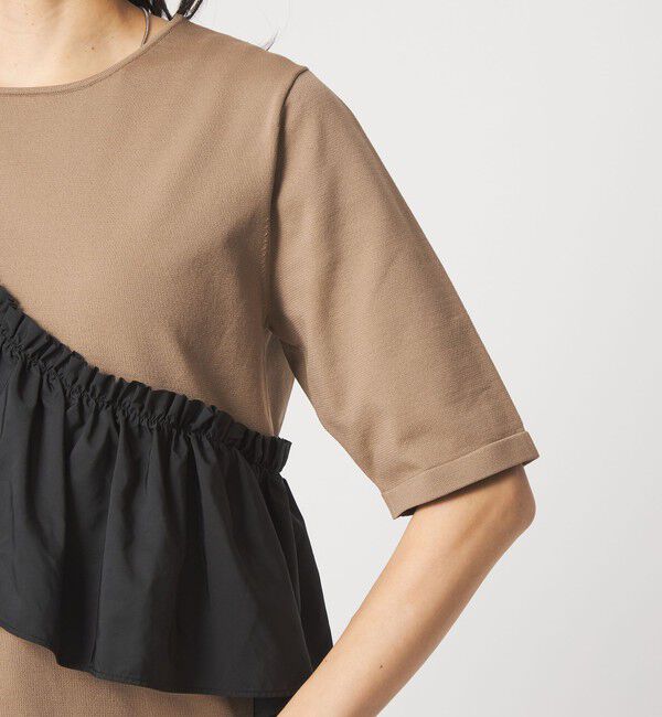 UNITED ARROWS green label relaxing「フリル ドッキング 5分袖 ニット プルオーバー ウォッシャブル」|ニット・セーター|