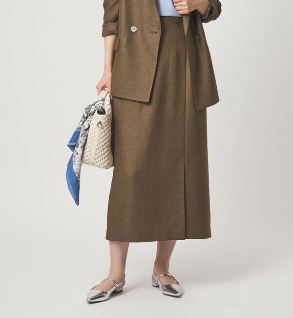 UNITED ARROWS green label relaxing「［size SHORTあり］リネンライク スリット タイト スカート」|タイト|MD.BROWN