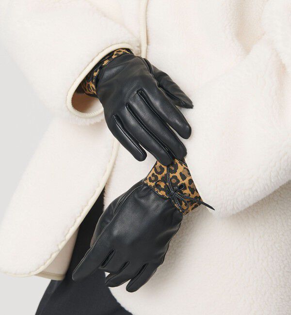 BEAUTY&YOUTH UNITED ARROWS「レザー&times;レオパードスエード コンビ リボン グローブ」|手袋|