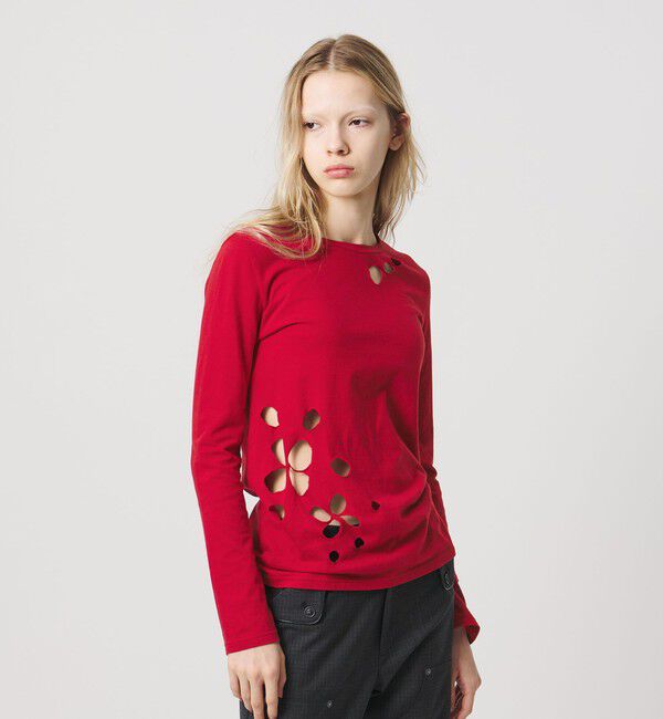 ATTISESSION「＜ATTISESSION＞フラワーモチーフ ホール ロングスリーブ Tシャツ」|Tシャツ・カットソー|RED
