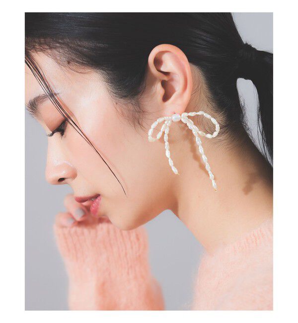 Demi-Luxe BEAMS 「les bon bon / bow パール ピアス」|その他|WHITE