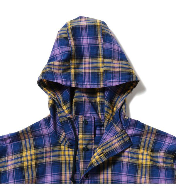 BEAMS「ワイドフィット リフレクター チェック フードシャツ」|シャツ・ブラウス|