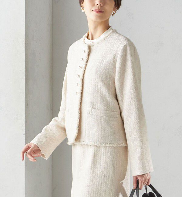 SHIPS for women「〈セレモニー対応可〉スラブ ツイード ノーカラー ジャケット（セットアップ対応）」|ノーカラージャケット|オフホワイト