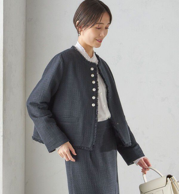 SHIPS for women「〈セレモニー対応可〉スラブ ツイード ノーカラー ジャケット（セットアップ対応）」|ノーカラージャケット|