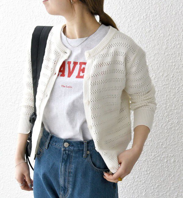 SHIPS any「SHIPS any: メッシュ ボーダー クルーネック カーディガン」|カーディガン|