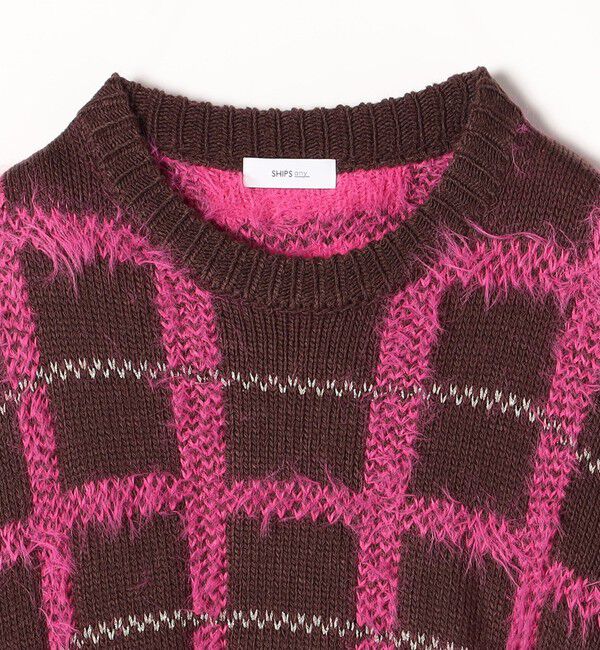 SHIPS any「SHIPS any:〈手洗い可能〉シャギー チェック クルーネック プルオーバー」|ニット・セーター|