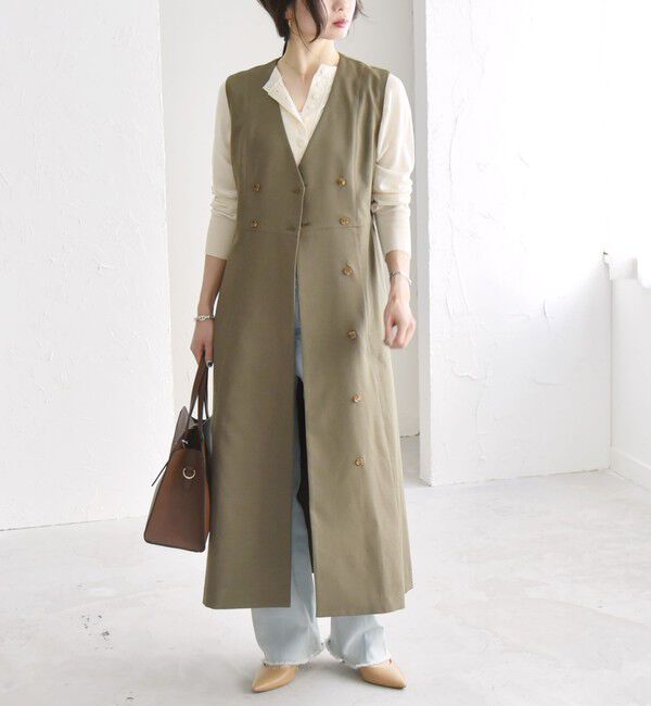 quaranciel「quaranciel: Vカラー ロング ジレ ワンピース」|ワンピース|