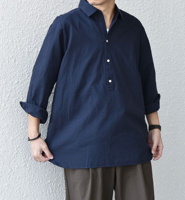 SHIPS any「SHIPS any:〈洗濯機可能〉コットン/リネン 7分袖  スキッパー プルオーバー シャツ 25SS◇」|シャツ・ブラウス|ネイビー