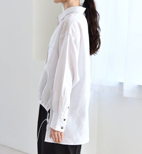 quaranciel「quaranciel:〈洗濯機可能〉リネン ミックス フロントギャザー スキッパー シャツ」|シャツ・ブラウス|