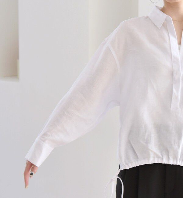 quaranciel「quaranciel:〈洗濯機可能〉リネン ミックス フロントギャザー スキッパー シャツ」|シャツ・ブラウス|