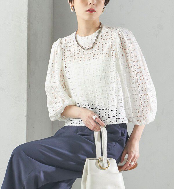 SHIPS for women「〈手洗い可能〉Broche スクエア レース 2WAY ブラウス」|シャツ・ブラウス|オフホワイト