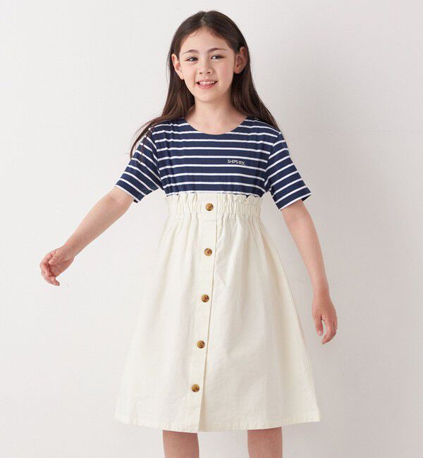 SHIPS any「SHIPS any: ロゴ 刺繍 ボーダー ドッキング ワンピース <KIDS>」|ワンピース|オフホワイト