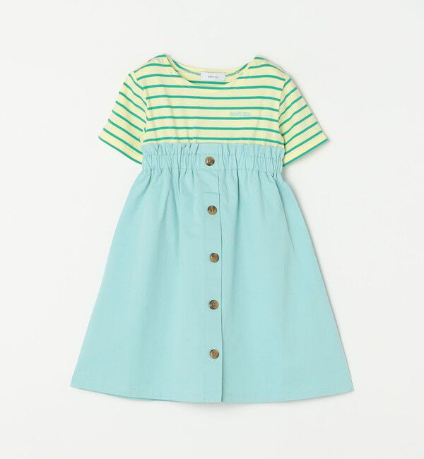 SHIPS any「SHIPS any: ロゴ 刺繍 ボーダー ドッキング ワンピース <KIDS>」|ワンピース|ライトグリーン