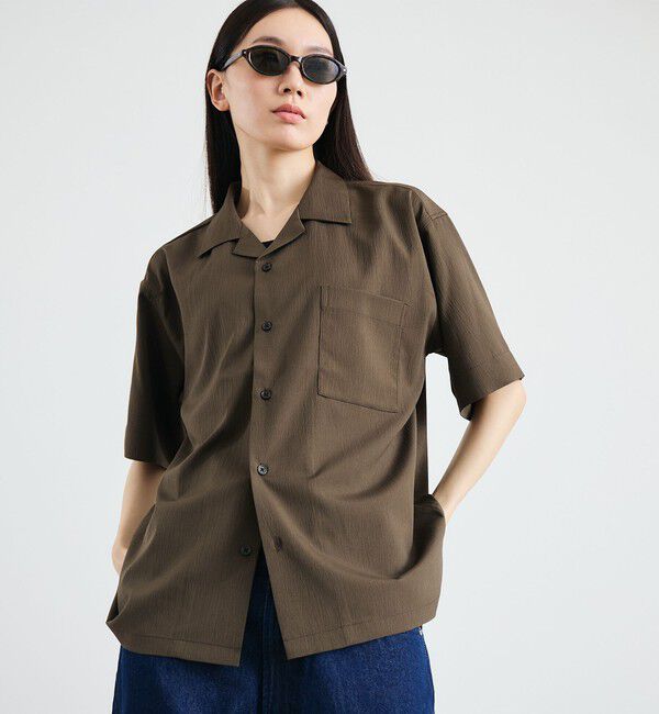SHIPS「City Ambient Products: オープンカラー 楊柳 ソリッド ショートスリーブ シャツ」|シャツ・ブラウス|