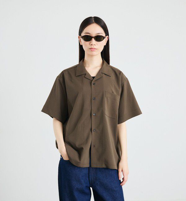 SHIPS「City Ambient Products: オープンカラー 楊柳 ソリッド ショートスリーブ シャツ」|シャツ・ブラウス|