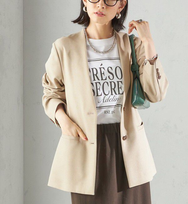 SHIPS for women「〈手洗い可能〉TUMUGITO(R) シャーク ツイード カラーレス ジャケット」|ノーカラージャケット|ベージュ系