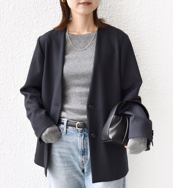 SHIPS for women「〈手洗い可能〉TUMUGITO(R) シャーク ツイード カラーレス ジャケット」|ノーカラージャケット|