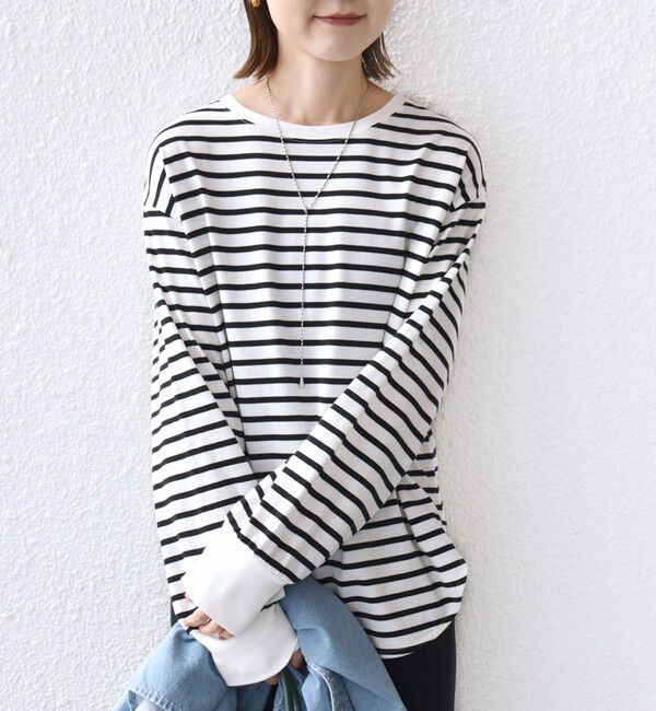 SHIPS for women「コットン 天竺 ラウンド ヘム 袖 リブ カットソー」|Tシャツ・カットソー|