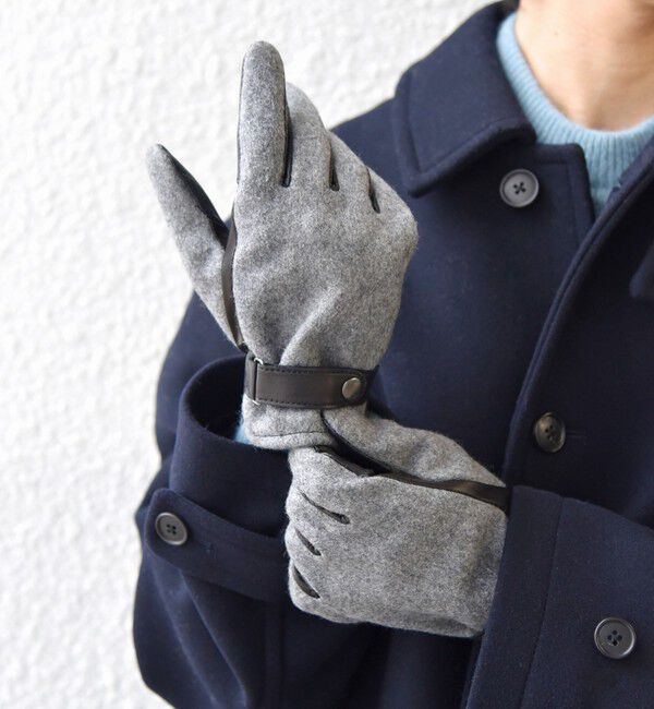 SHIPS any「SHIPS any:〈スマホ/タッチパネル対応〉ウール / レザー ベルト グローブ◇」|手袋|