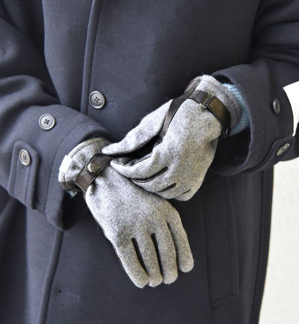 SHIPS any「SHIPS any:〈スマホ/タッチパネル対応〉ウール / レザー ベルト グローブ◇」|手袋|