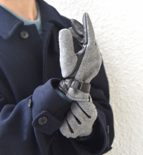 SHIPS any「SHIPS any:〈スマホ/タッチパネル対応〉ウール / レザー ベルト グローブ◇」|手袋|