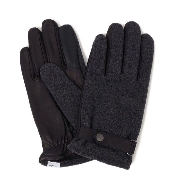 SHIPS any「SHIPS any:〈スマホ/タッチパネル対応〉ウール / レザー ベルト グローブ◇」|手袋|