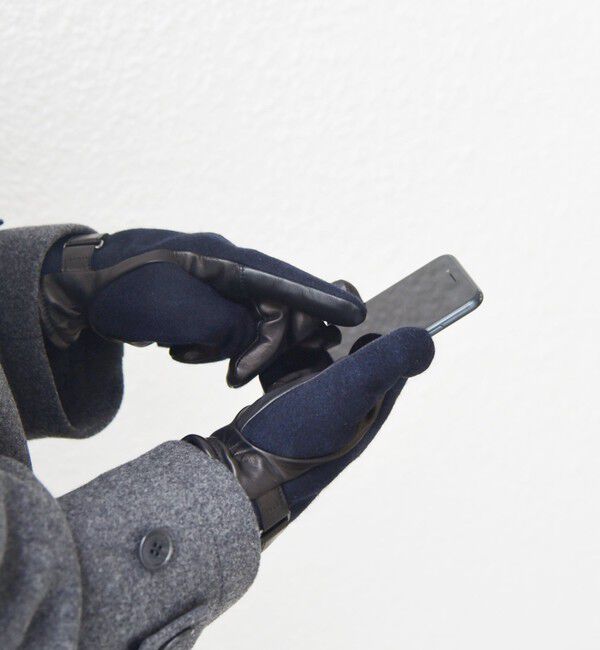 SHIPS any「SHIPS any:〈スマホ/タッチパネル対応〉ウール / レザー ベルト グローブ◇」|手袋|