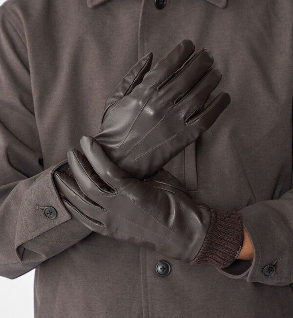 SHIPS「SHIPS:〈タッチパネル対応〉レザー リブ グローブ 」|手袋|ブラウン