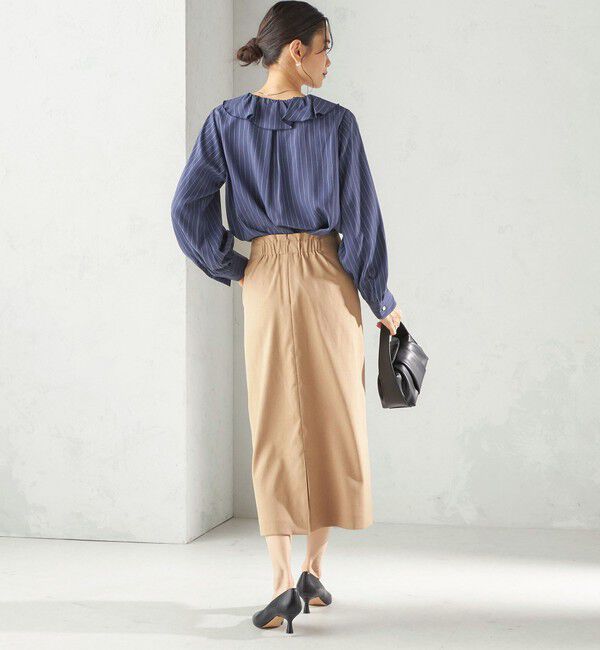 SHIPS for women「《予約》〈手洗い可能〉フィブリル ストライプ フリル カラー ブラウス」|シャツ・ブラウス|