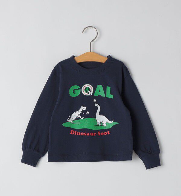 SHIPS KIDS「【SHIPS KIDS別注】ARCH＆LINE:80～90cm / 恐竜 長袖 Tシャツ」|Tシャツ・カットソー|ネイビー
