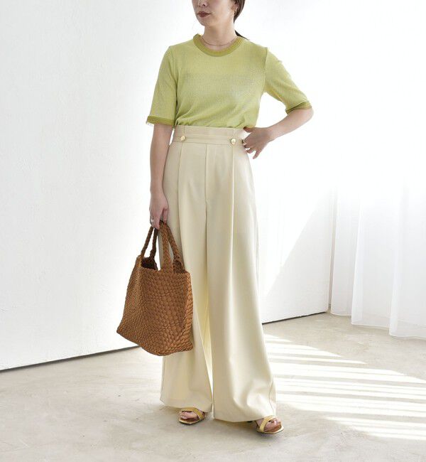 quaranciel「《予約》quaranciel:〈洗濯機可能〉ゴールドボタン ハイウエスト ワイド パンツ」|その他|