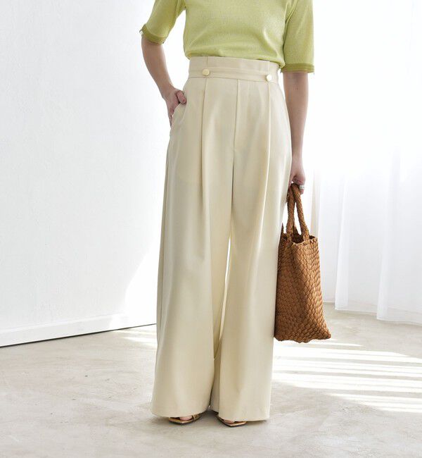quaranciel「《予約》quaranciel:〈洗濯機可能〉ゴールドボタン ハイウエスト ワイド パンツ」|その他|