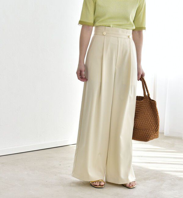 quaranciel「《予約》quaranciel:〈洗濯機可能〉ゴールドボタン ハイウエスト ワイド パンツ」|その他|