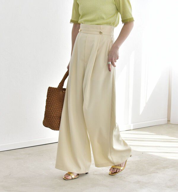 quaranciel「《予約》quaranciel:〈洗濯機可能〉ゴールドボタン ハイウエスト ワイド パンツ」|その他|