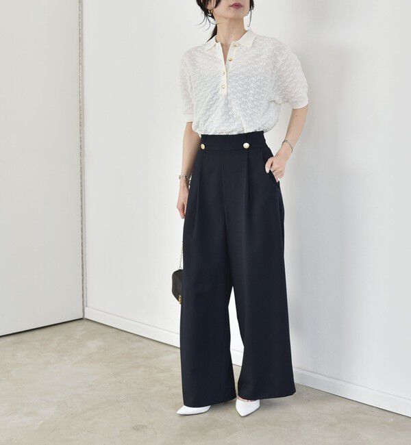 quaranciel「《予約》quaranciel:〈洗濯機可能〉ゴールドボタン ハイウエスト ワイド パンツ」|その他|