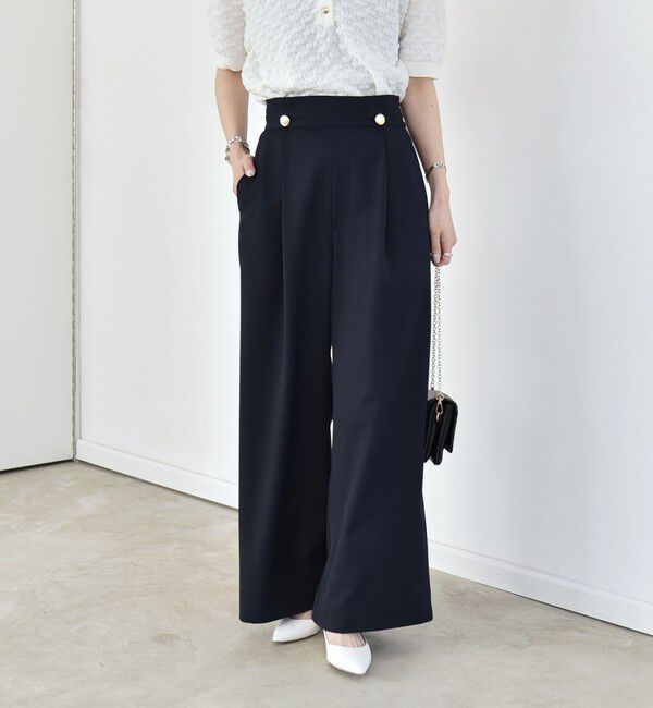 quaranciel「《予約》quaranciel:〈洗濯機可能〉ゴールドボタン ハイウエスト ワイド パンツ」|その他|